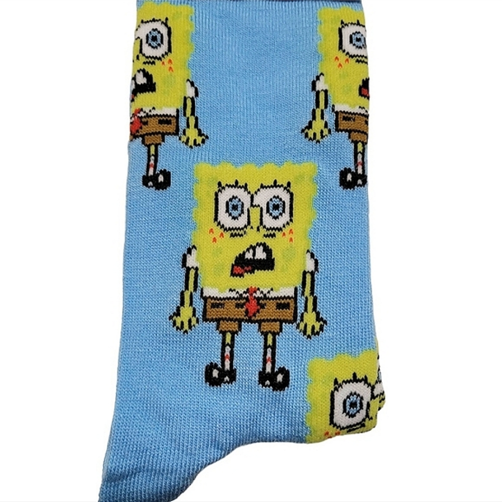 3/$20 Spongebob Squarepants Crew Crazy Socks Mens Womens Blue Unique Fun - Picture 4 of 5